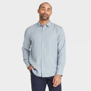 Men's Vintage Long Sleeve Poplin Shirt - Goodfellow & Co™ Blue L: Front Button